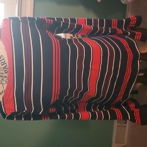 RALPH LAUREN ORANGE AND BLUE STRIPED TOP SZ M